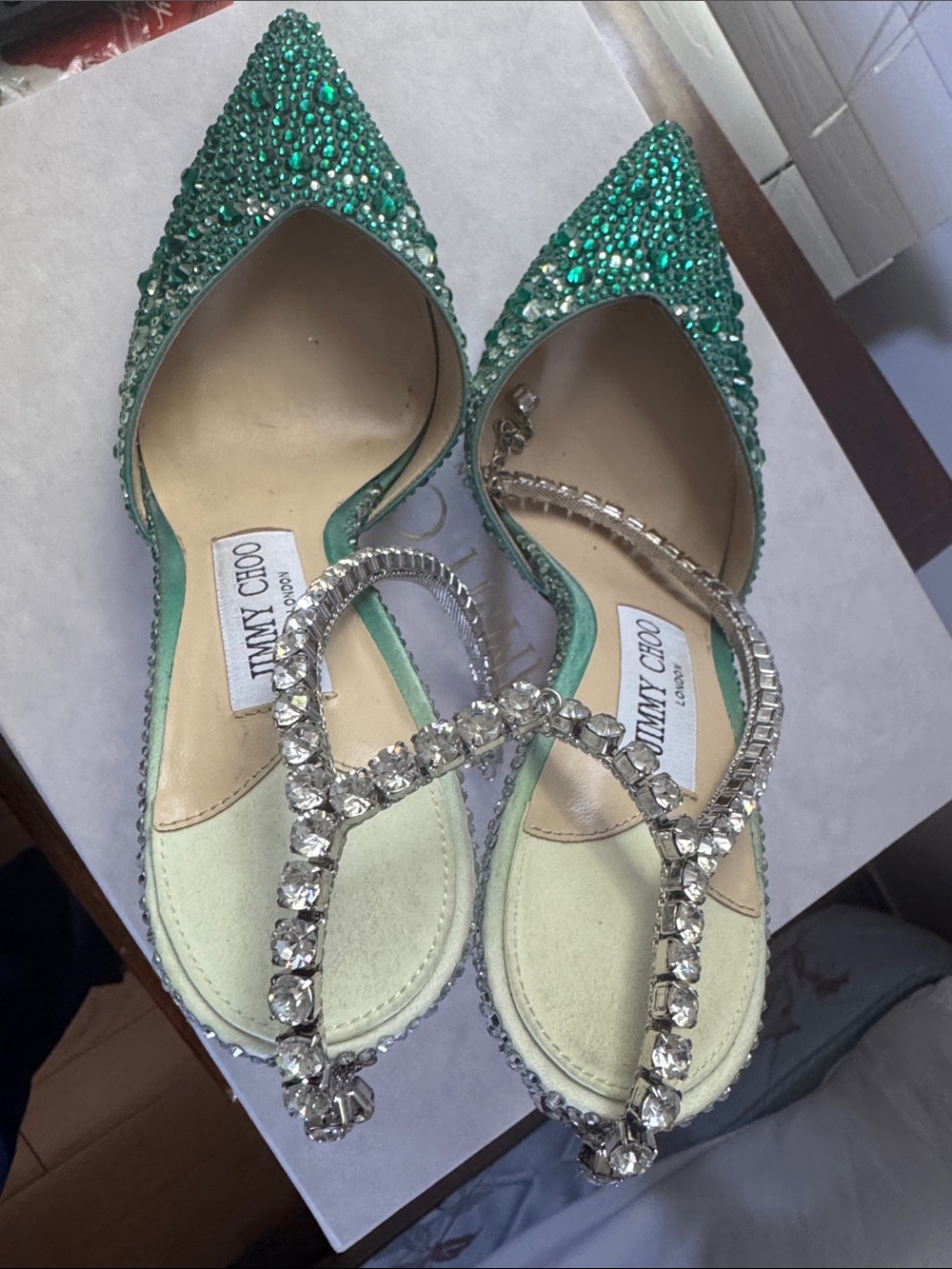 Jimmy Choo Emerald Green Crystal Slingback Pumps - Picture 2 of 4